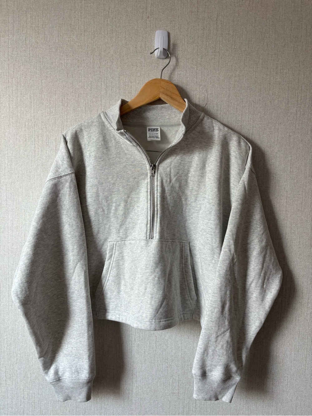 PINK Victoria's Secret Light Gray Cropped Half-Zip Hoodie